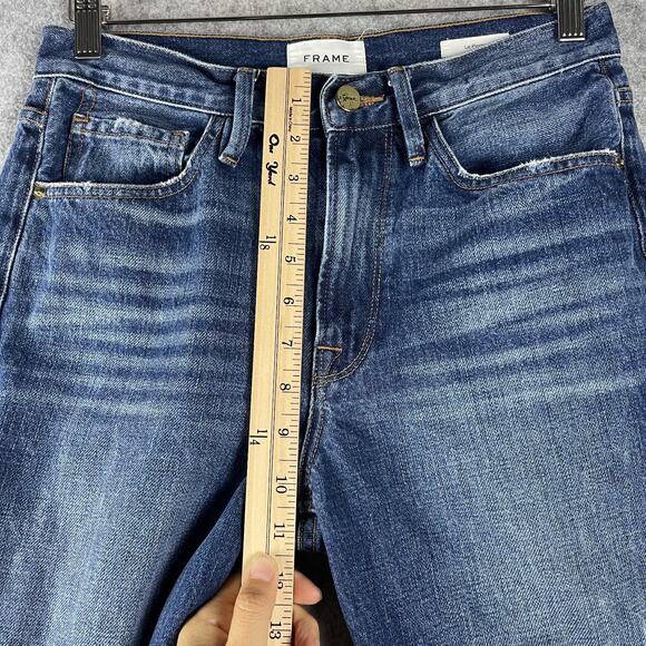 Frame Le Piper Jeans Womens 26 Blue Sky Cropped Mid Rise Rigid Cotton Distressed - Picture 8 of 16